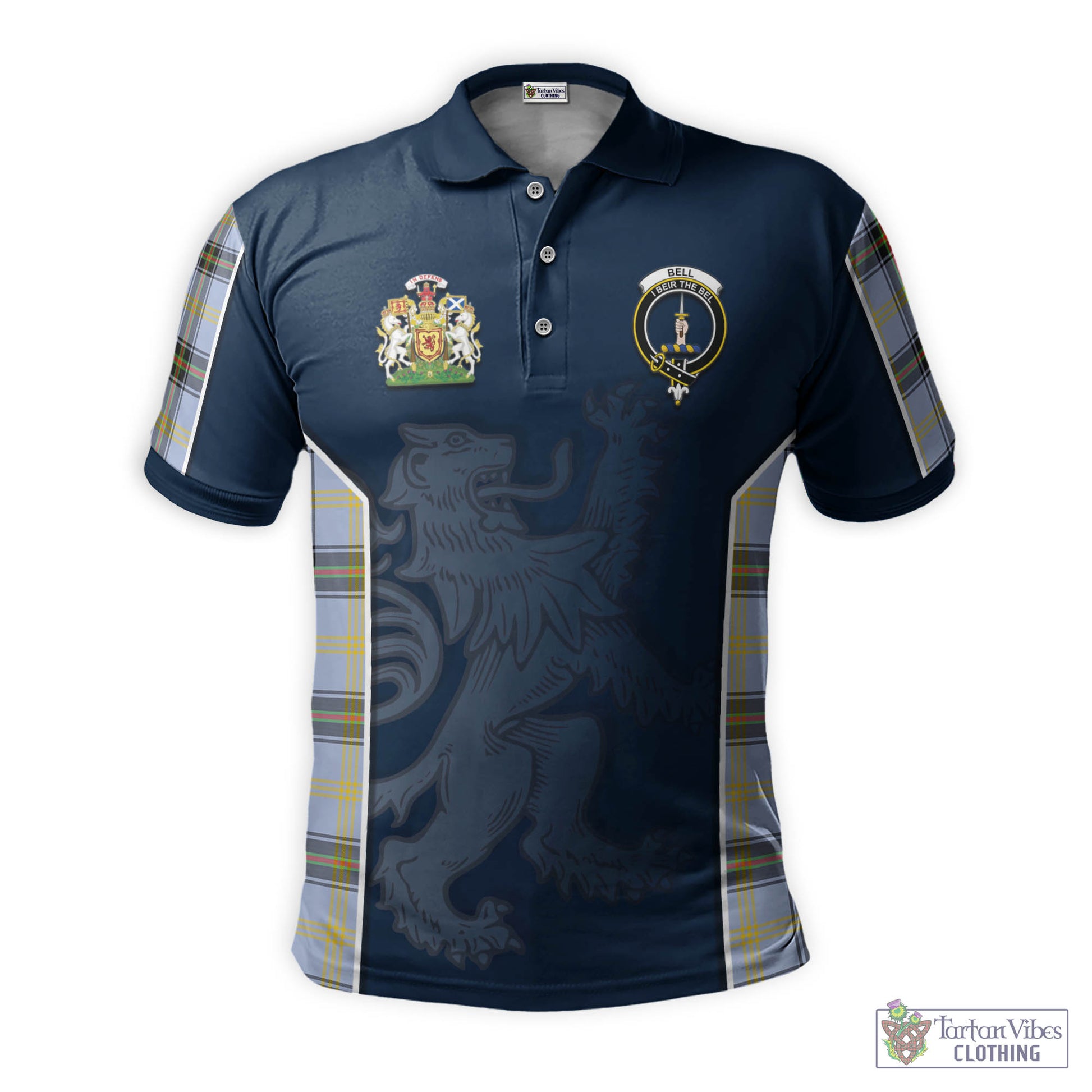 Tartan Vibes Clothing Bell Tartan Men's Polo Shirt with Family Crest and Lion Rampant Vibes Sport Style