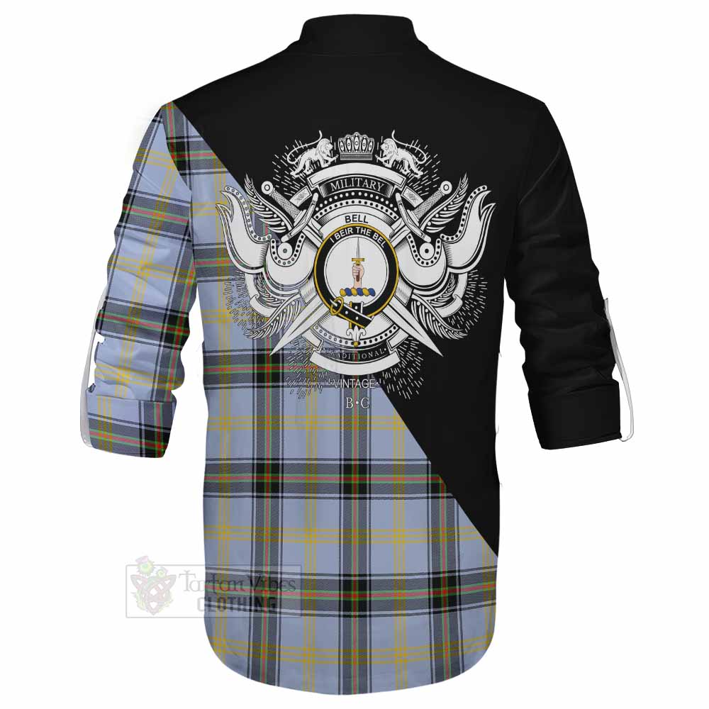 Tartan Vibes Clothing Bell Tartan Ghillie Kilt Shirt with Family Crest and Military Logo Style