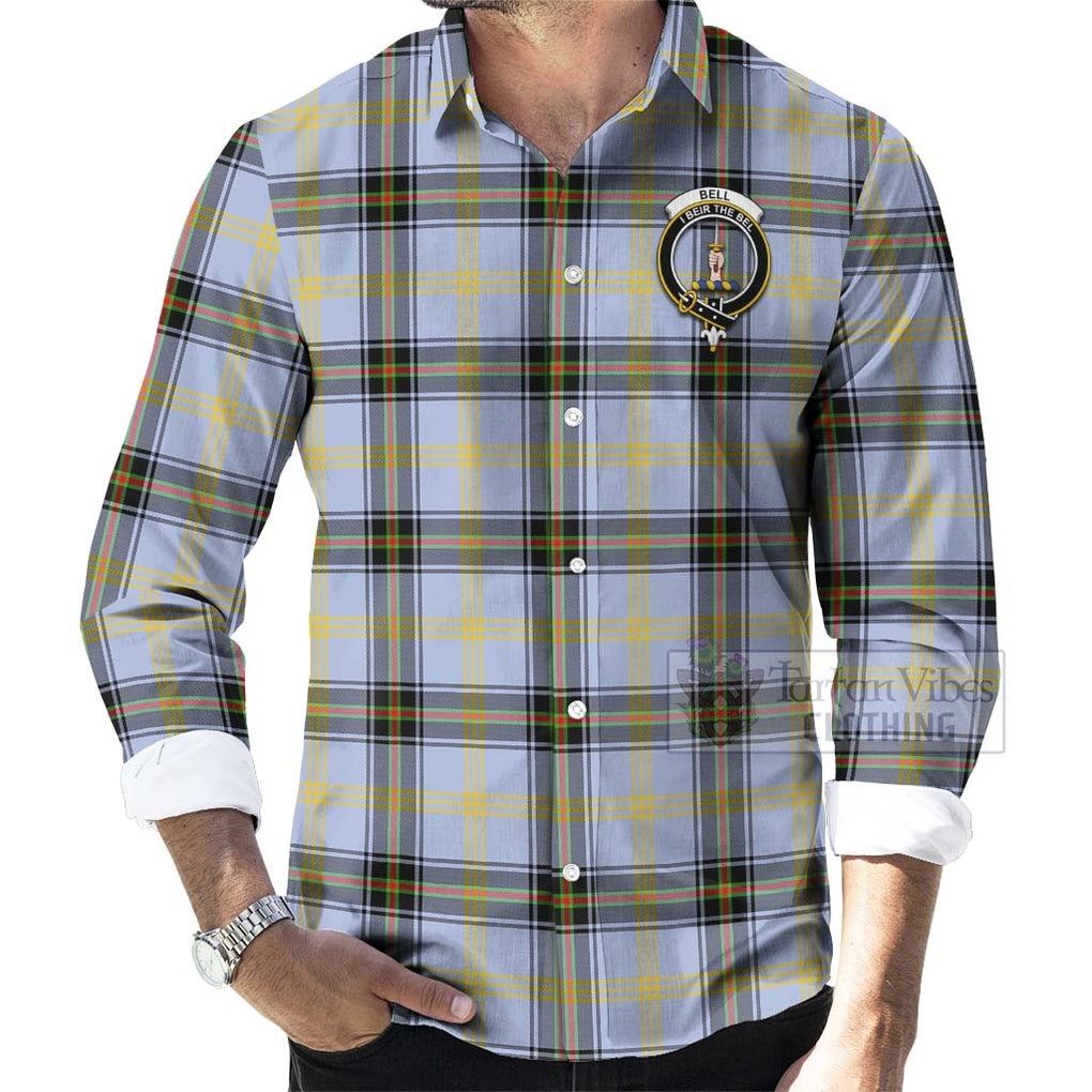 Tartan Vibes Clothing Bell Tartan Long Sleeve Button Shirt with Family Crest Celtic Skull Style