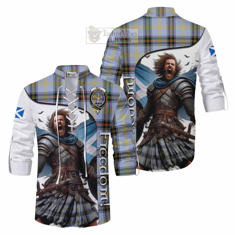 Tartan Vibes Clothing Bell Crest Tartan Ghillie Kilt Shirt Inspired by the Freedom of Scottish Warrior