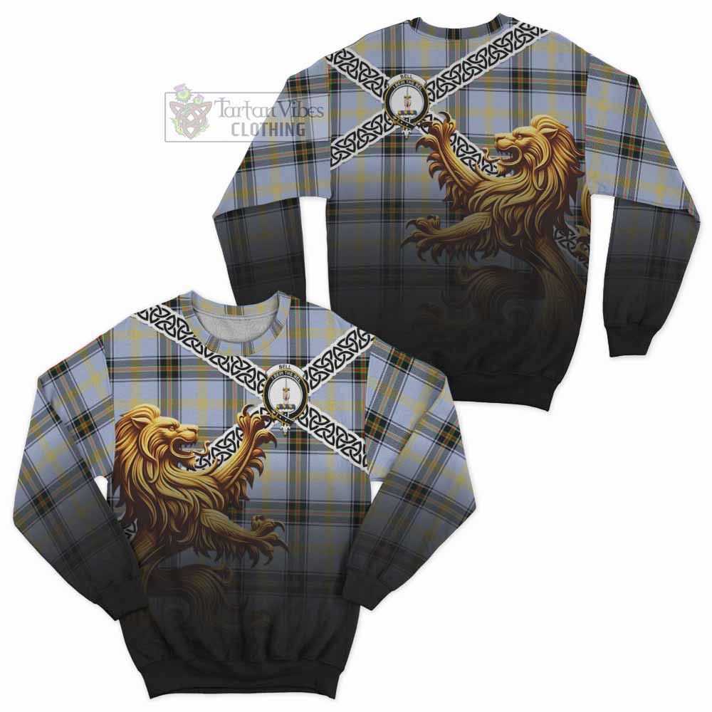 Tartan Vibes Clothing Bell Crest Tartan Sweatshirt with Golden Lion Emblem Celtic Style