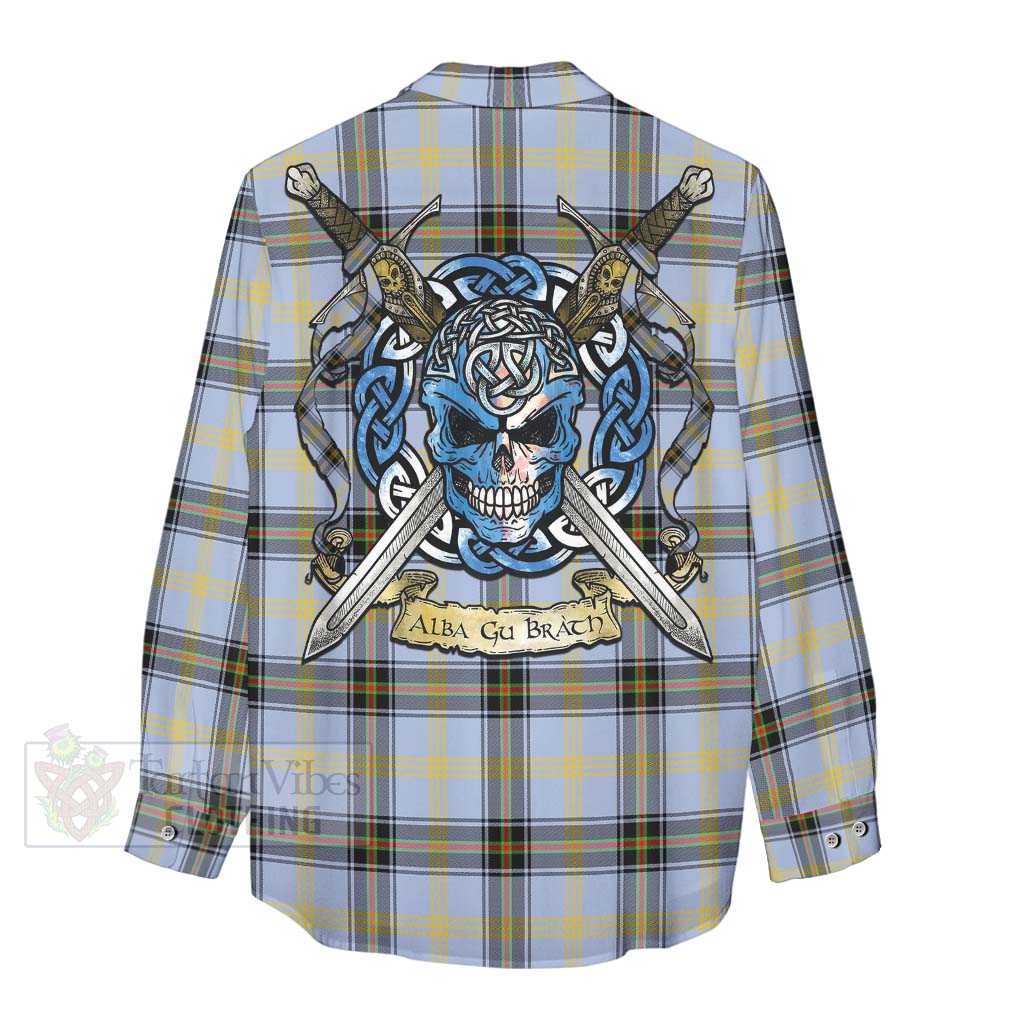 Tartan Vibes Clothing Bell Tartan Women's Casual Shirt with Family Crest Celtic Skull Style