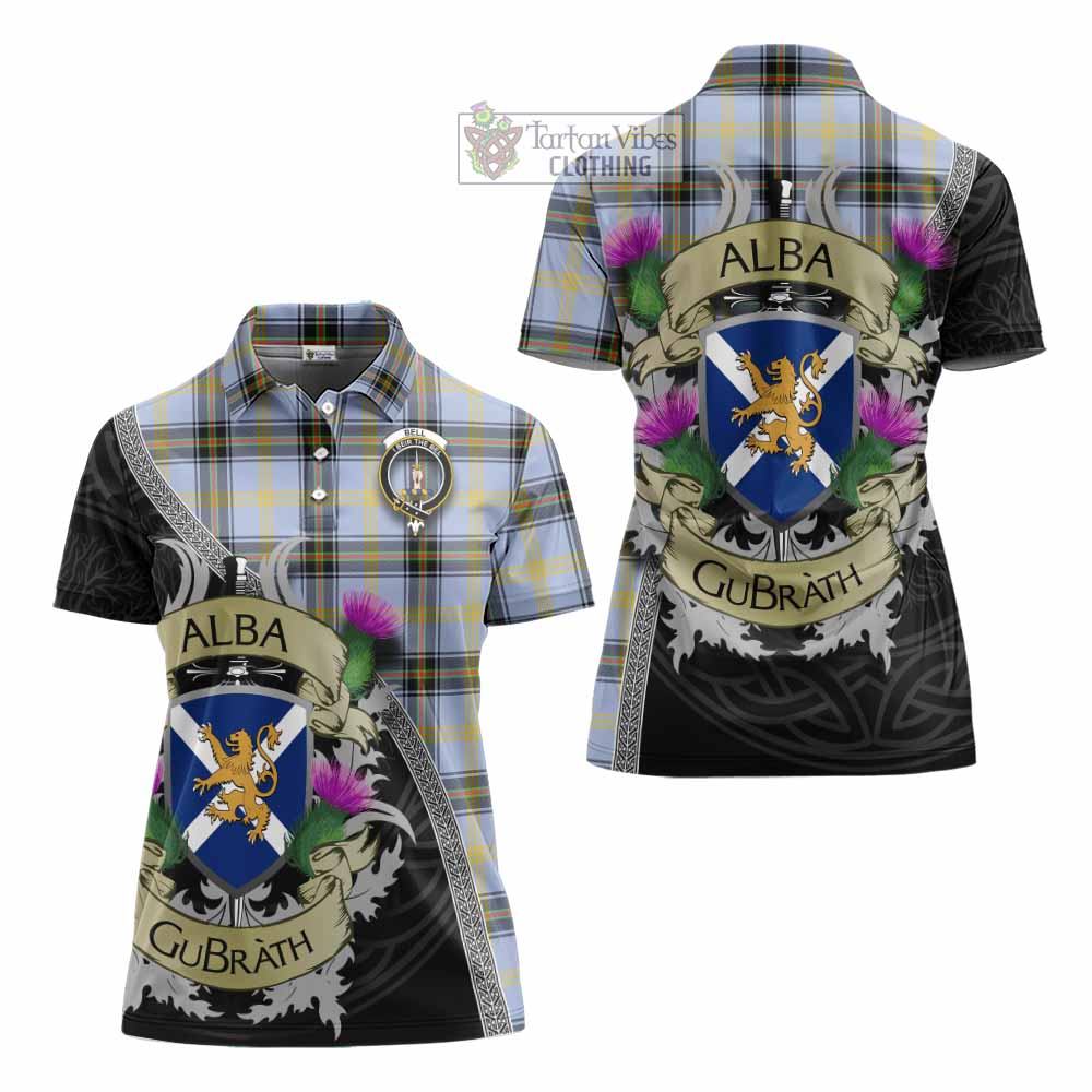Tartan Vibes Clothing Bell Tartan Family Crest Women's Polo Shirt Lion Rampant Royal Thistle Shield Celtic Inspired