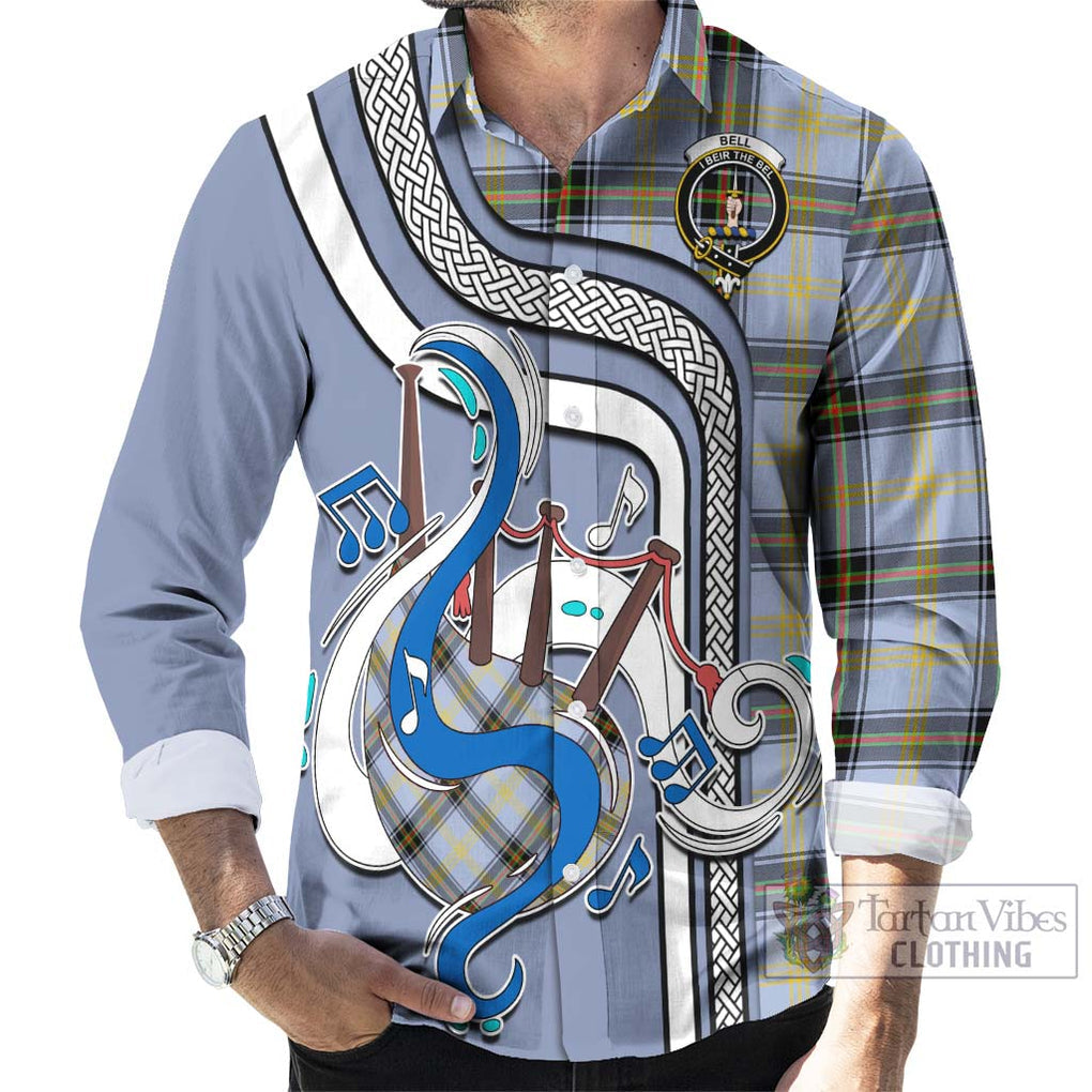 Bell Tartan Long Sleeve Button Shirt with Epic Bagpipe Style - Tartanvibesclothing Shop
