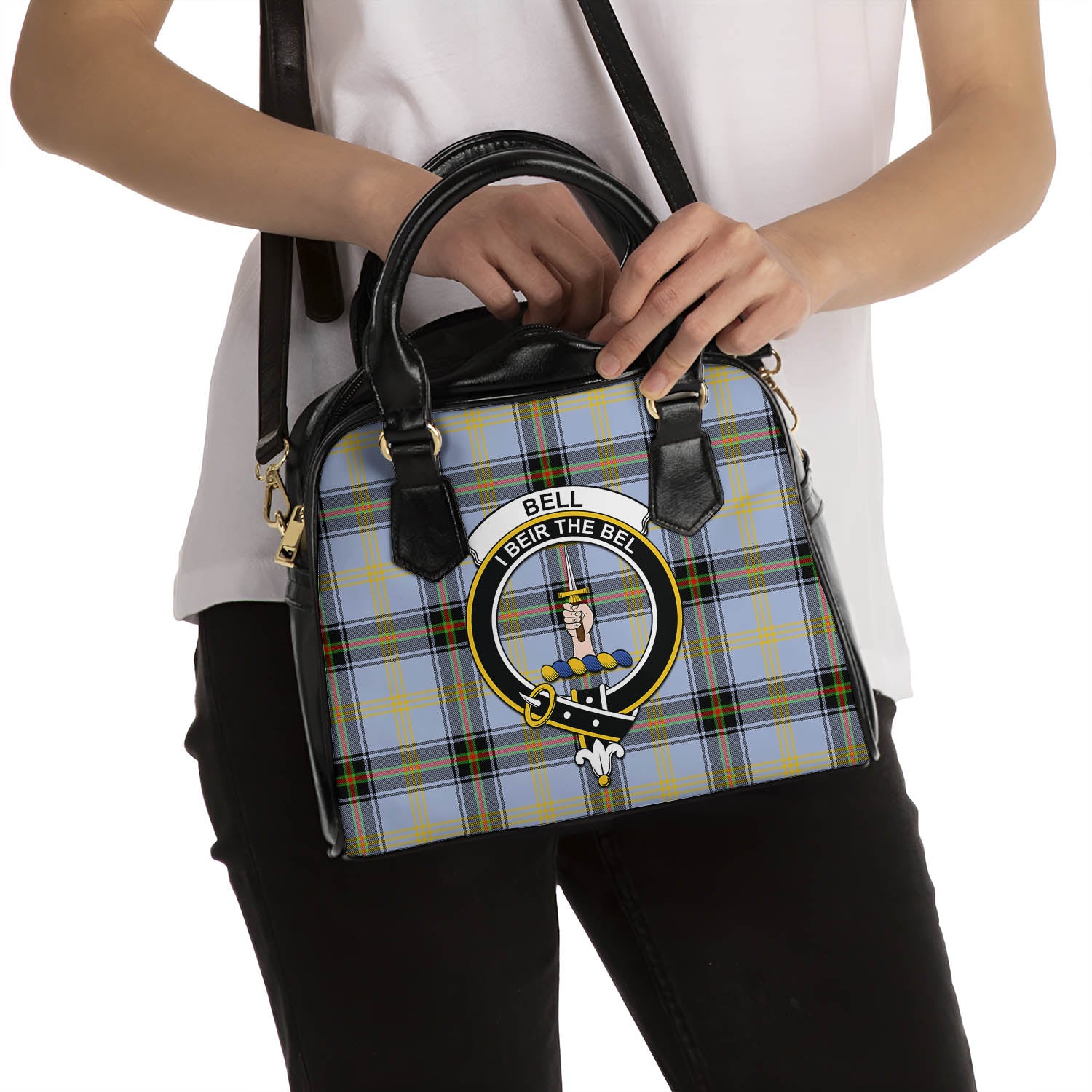 Bell Tartan Shoulder Handbags with Family Crest - Tartanvibesclothing