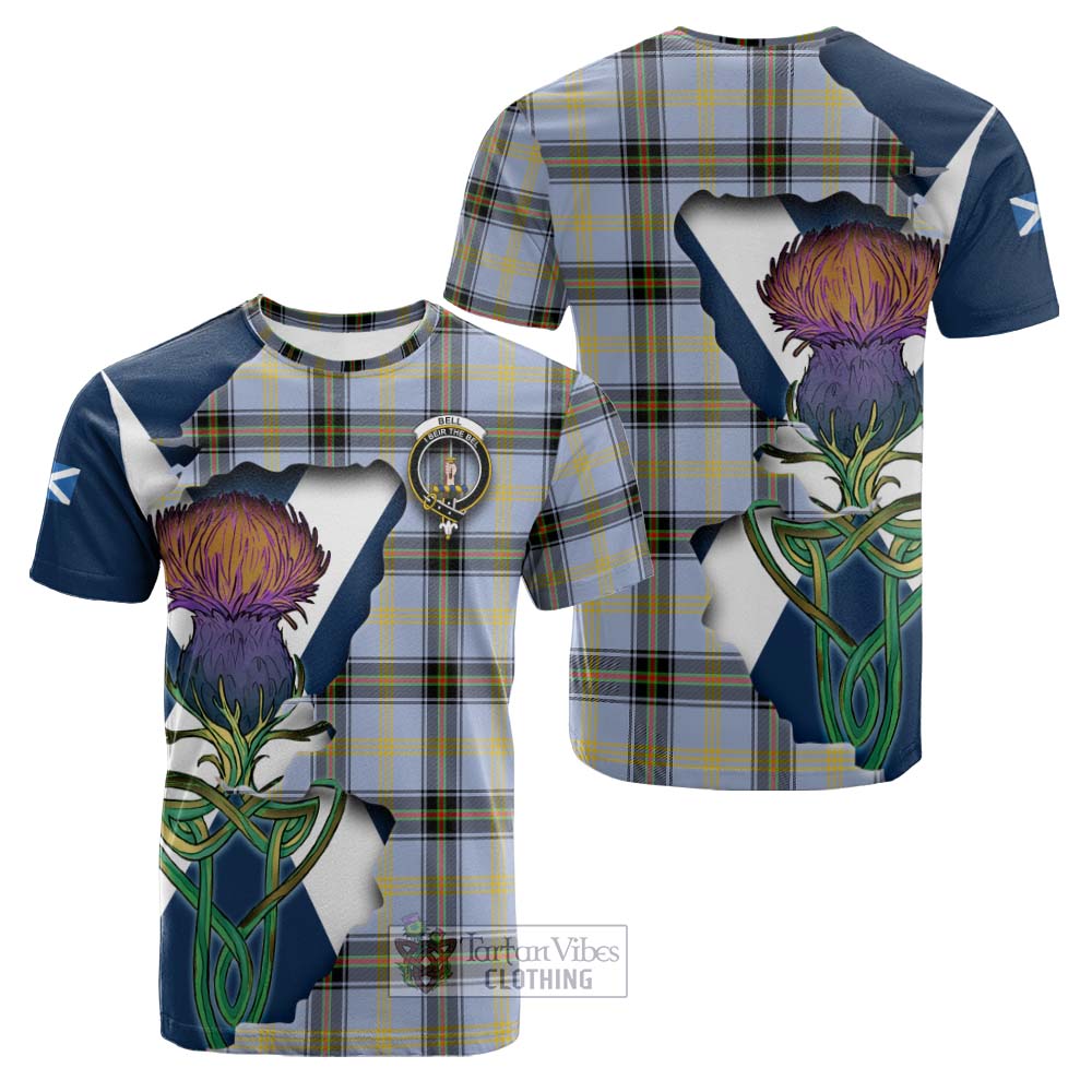 Tartan Vibes Clothing Bell Tartan Family Crest Cotton T-shirt Scottish Thistle Celtic Inspired