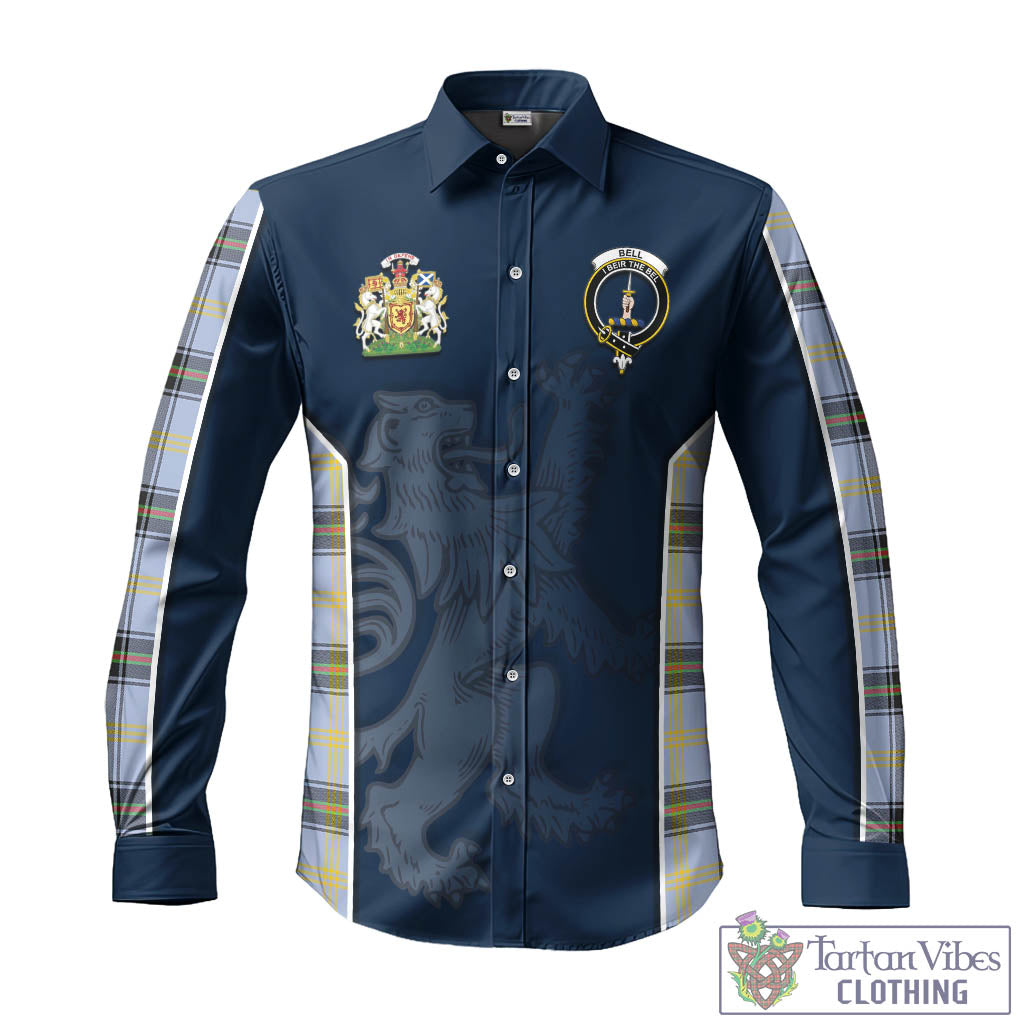 Tartan Vibes Clothing Bell Tartan Long Sleeve Button Up Shirt with Family Crest and Lion Rampant Vibes Sport Style