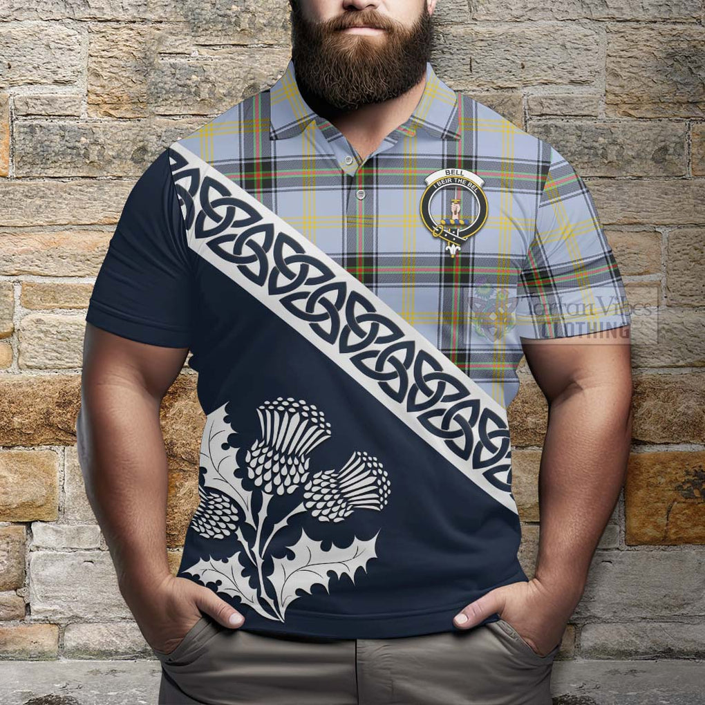 Bell Tartan Polo Shirt Featuring Thistle and Scotland Map