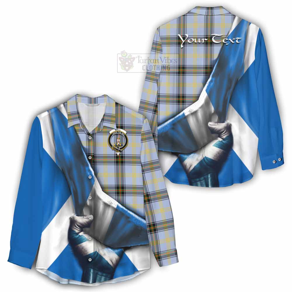 Tartan Vibes Clothing Bell Tartan Women's Casual Shirt with Family Crest Scotland Patriotic Style