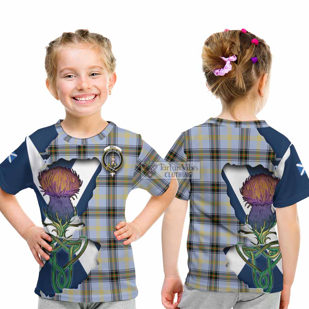 Tartan Vibes Clothing Bell Tartan Family Crest Kid T-Shirt Scottish Thistle Celtic Inspired