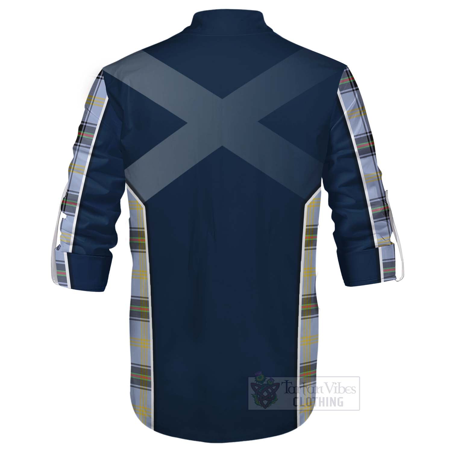 Tartan Vibes Clothing Bell Tartan Ghillie Kilt Shirt with Family Crest and Scottish Thistle Vibes Sport Style