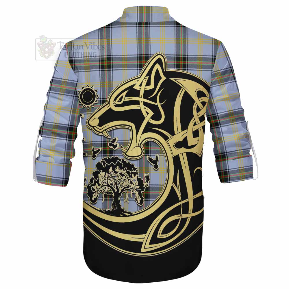 Tartan Vibes Clothing Bell Tartan Ghillie Kilt Shirt with Family Crest Celtic Wolf Style