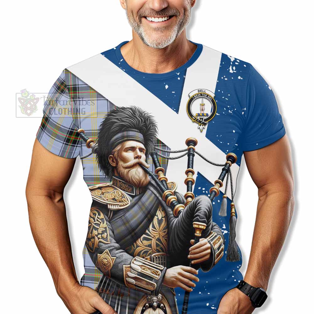 Tartan Vibes Clothing Bell Tartan T-Shirt with Family Crest Scottish Bagpiper Vibes