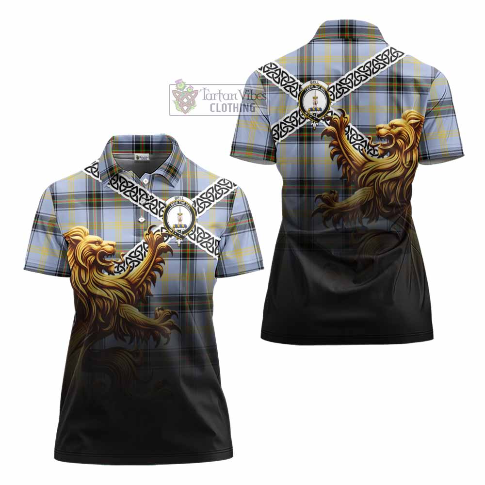 Tartan Vibes Clothing Bell Crest Tartan Women's Polo Shirt with Golden Lion Emblem Celtic Style