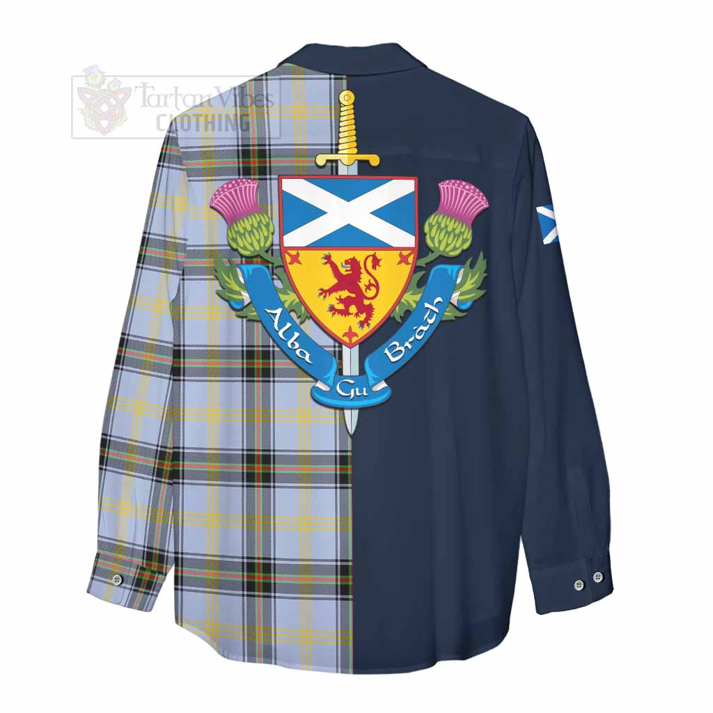 Tartan Vibes Clothing Bell Tartan Women's Casual Shirt Alba with Scottish Lion Royal Arm Half Style