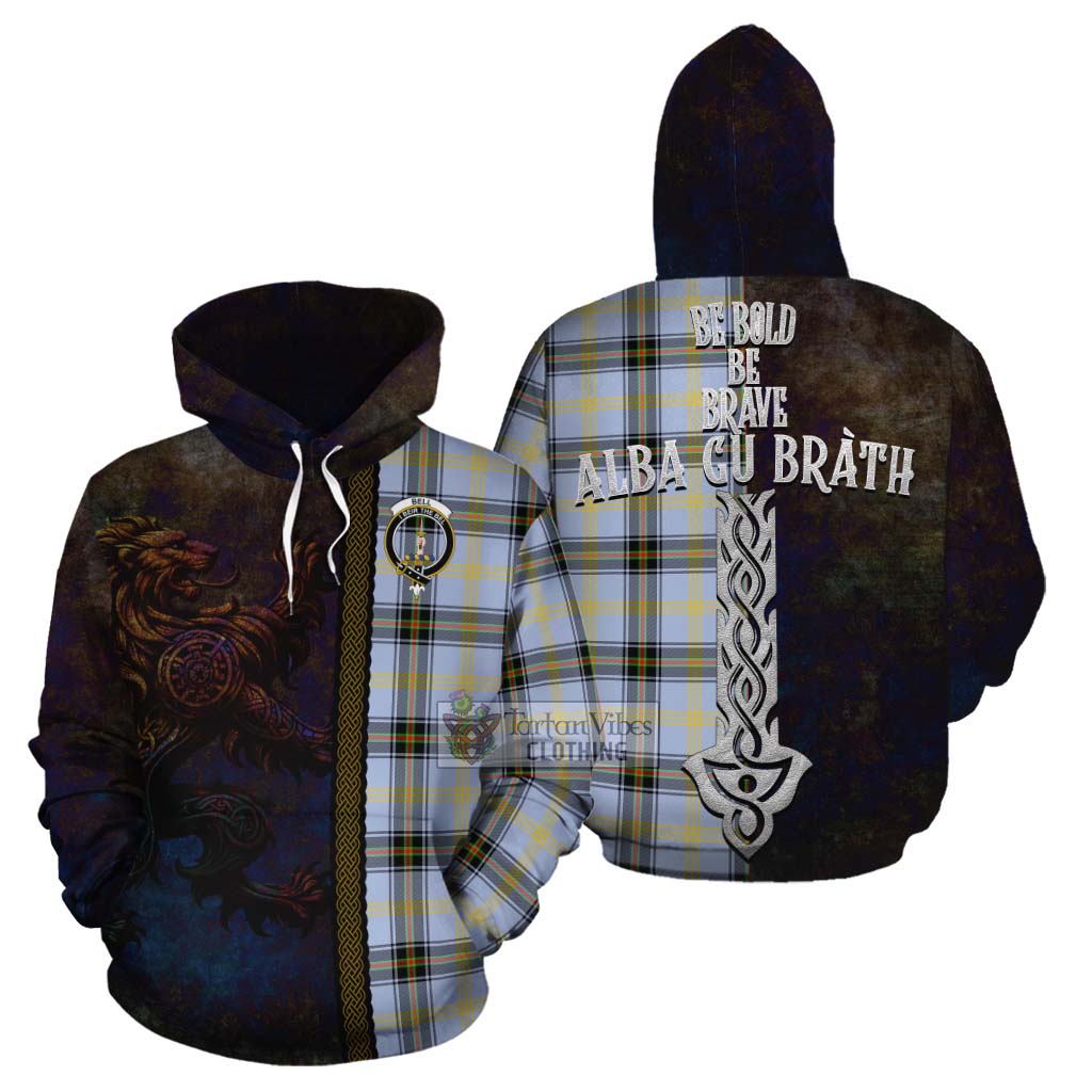 Tartan Vibes Clothing Bell Tartan Family Crest Cotton Hoodie Alba Gu Brath Be Brave Lion Ancient Style