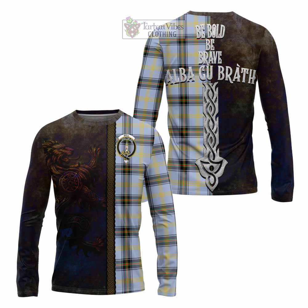 Tartan Vibes Clothing Bell Tartan Family Crest Long Sleeve T-Shirt Alba Gu Brath Be Brave Lion Ancient Style