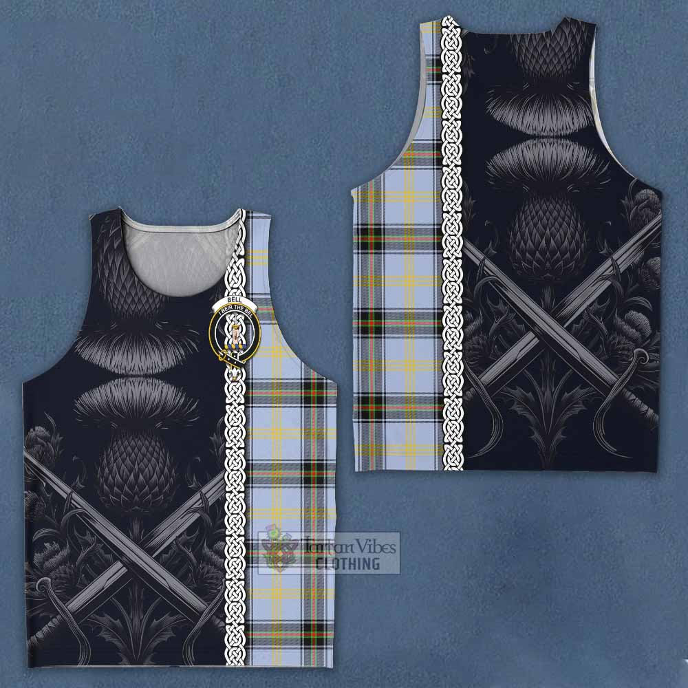 Tartan Vibes Clothing Bell Tartan Men's Tank Top with Family Crest Cross Sword Thistle Celtic Vibes