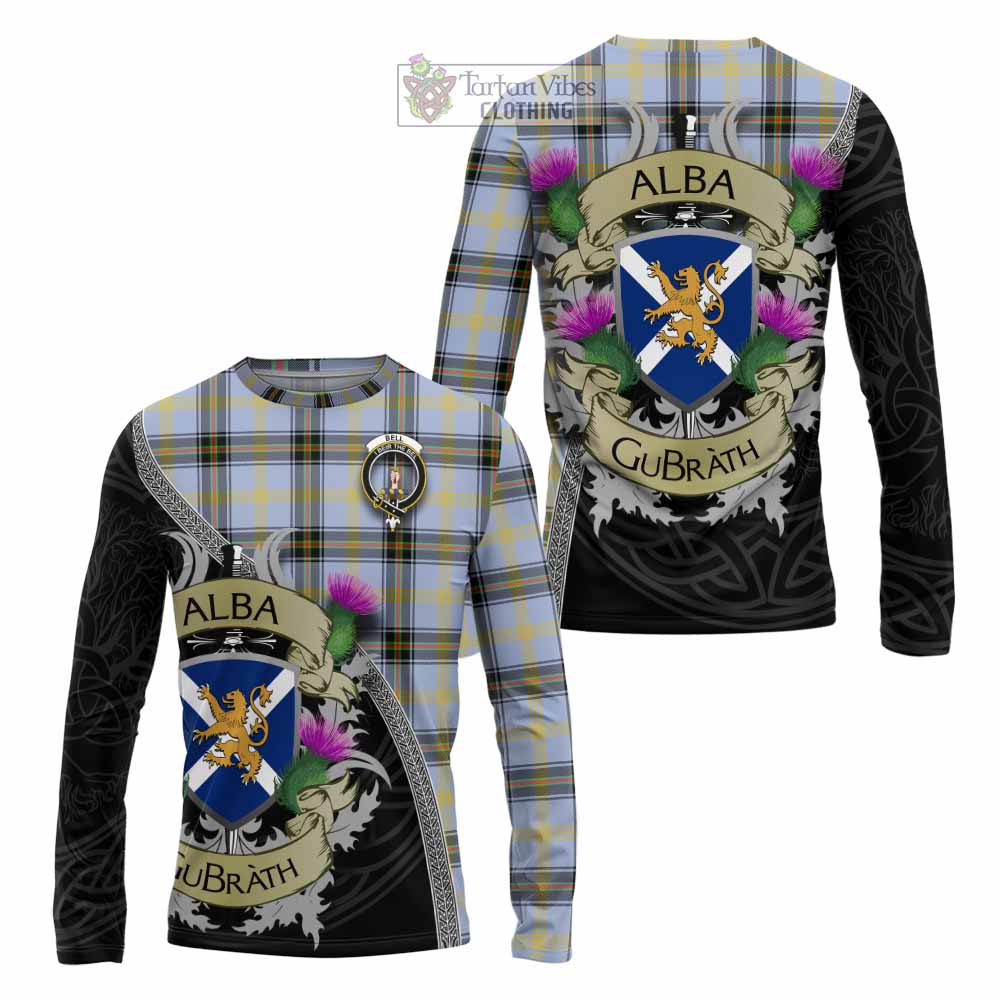Tartan Vibes Clothing Bell Tartan Family Crest Long Sleeve T-Shirt Lion Rampant Royal Thistle Shield Celtic Inspired