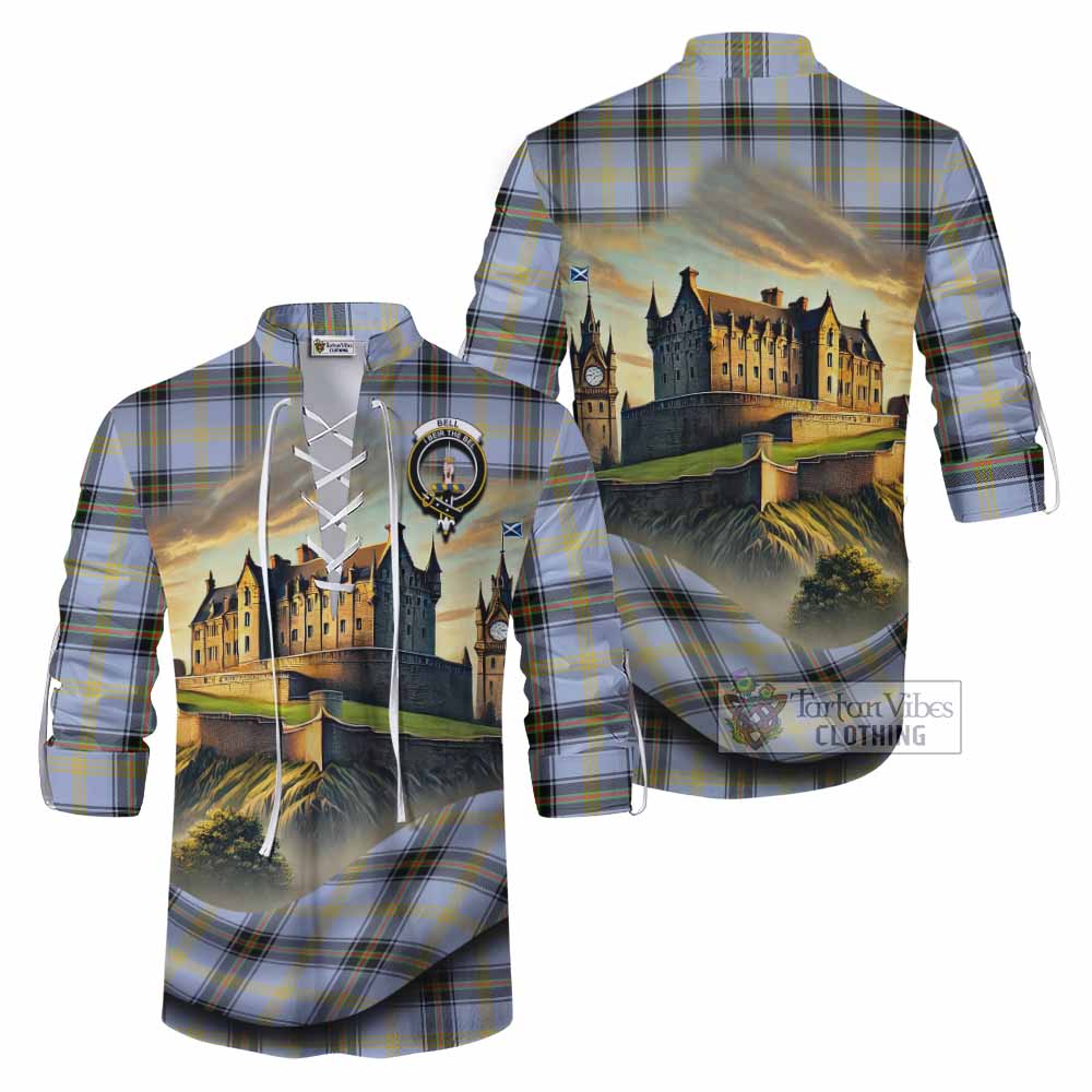 Tartan Vibes Clothing Bell Tartan Family Crest Ghillie Kilt Shirt with Scottish Ancient Castle Style
