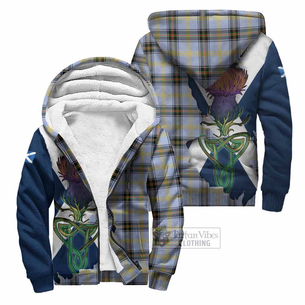 Tartan Vibes Clothing Bell Tartan Family Crest Sherpa Hoodie Scottish Thistle Celtic Inspired