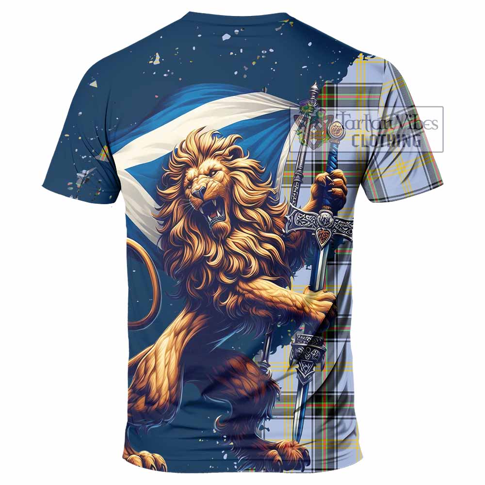 Tartan Vibes Clothing Bell Tartan Family Crest T-Shirt with Scottish Majestic Lion