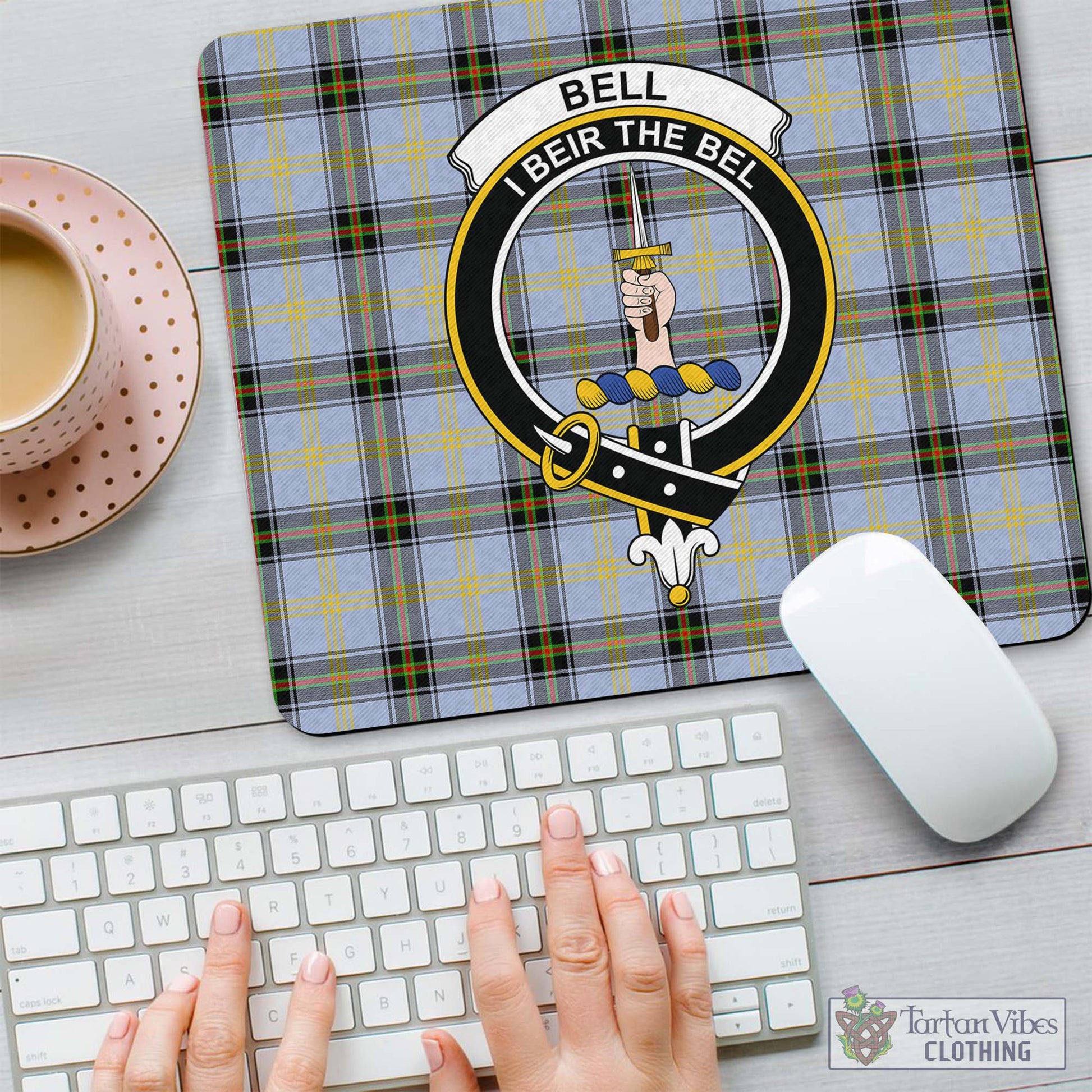 Tartan Vibes Clothing Bell Tartan Mouse Pad with Family Crest