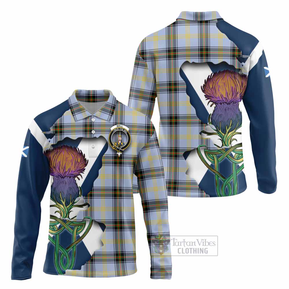 Tartan Vibes Clothing Bell Tartan Family Crest Long Sleeve Polo Shirt Scottish Thistle Celtic Inspired