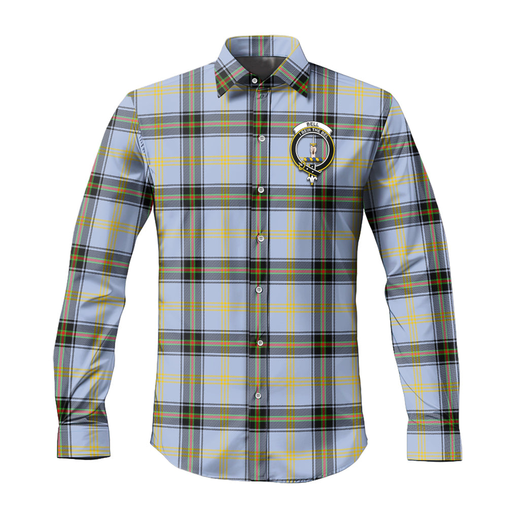 Bell Tartan Long Sleeve Button Up Shirt with Family Crest - Tartanvibesclothing