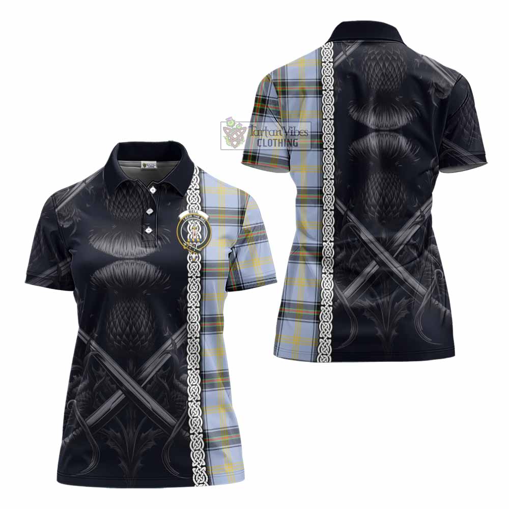 Tartan Vibes Clothing Bell Tartan Women's Polo Shirt with Family Crest Cross Sword Thistle Celtic Vibes