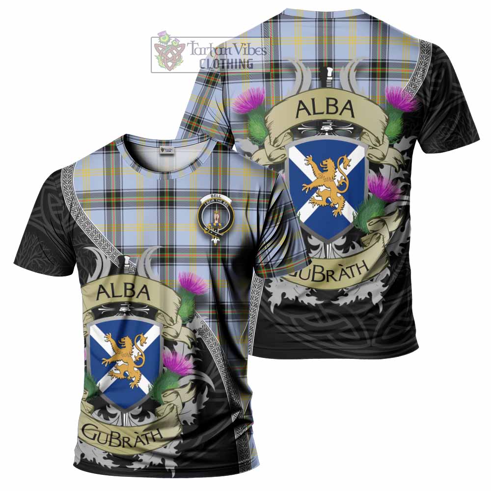 Tartan Vibes Clothing Bell Tartan Family Crest T-Shirt Lion Rampant Royal Thistle Shield Celtic Inspired