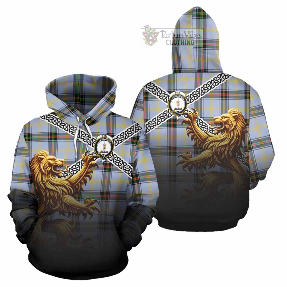 Tartan Vibes Clothing Bell Crest Tartan Hoodie with Golden Lion Emblem Celtic Style