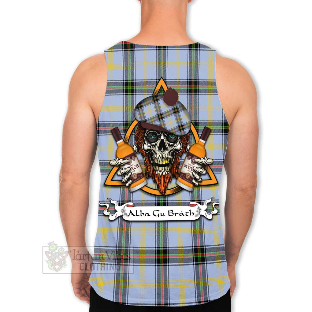 Tartan Vibes Clothing Bell Tartan Men's Tank Top with Family Crest and Bearded Skull Holding Bottles of Whiskey