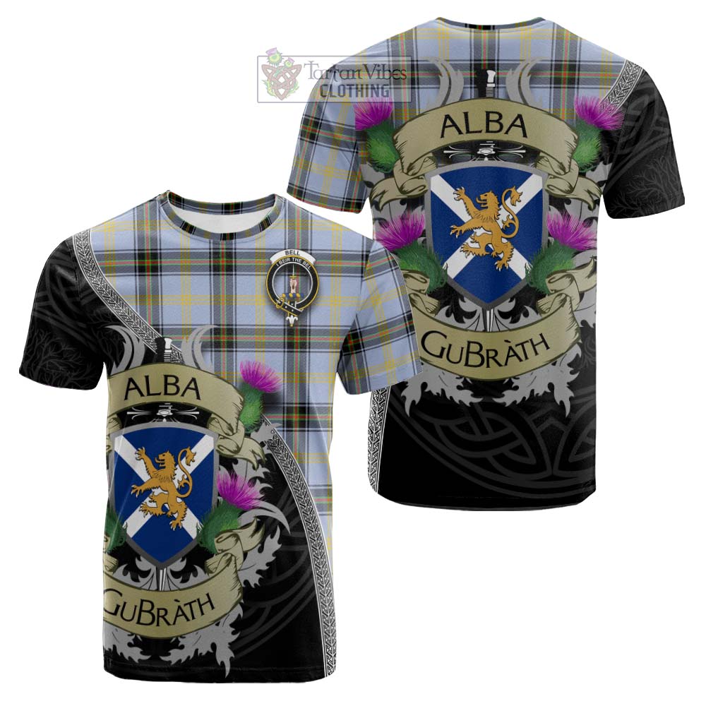 Tartan Vibes Clothing Bell Tartan Family Crest Cotton T-shirt Lion Rampant Royal Thistle Shield Celtic Inspired