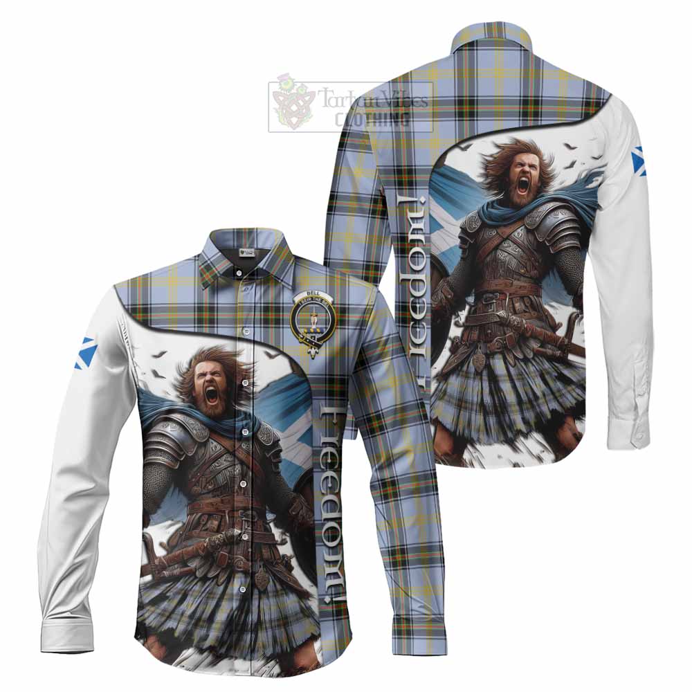 Tartan Vibes Clothing Bell Crest Tartan Long Sleeve Button Shirt Inspired by the Freedom of Scottish Warrior
