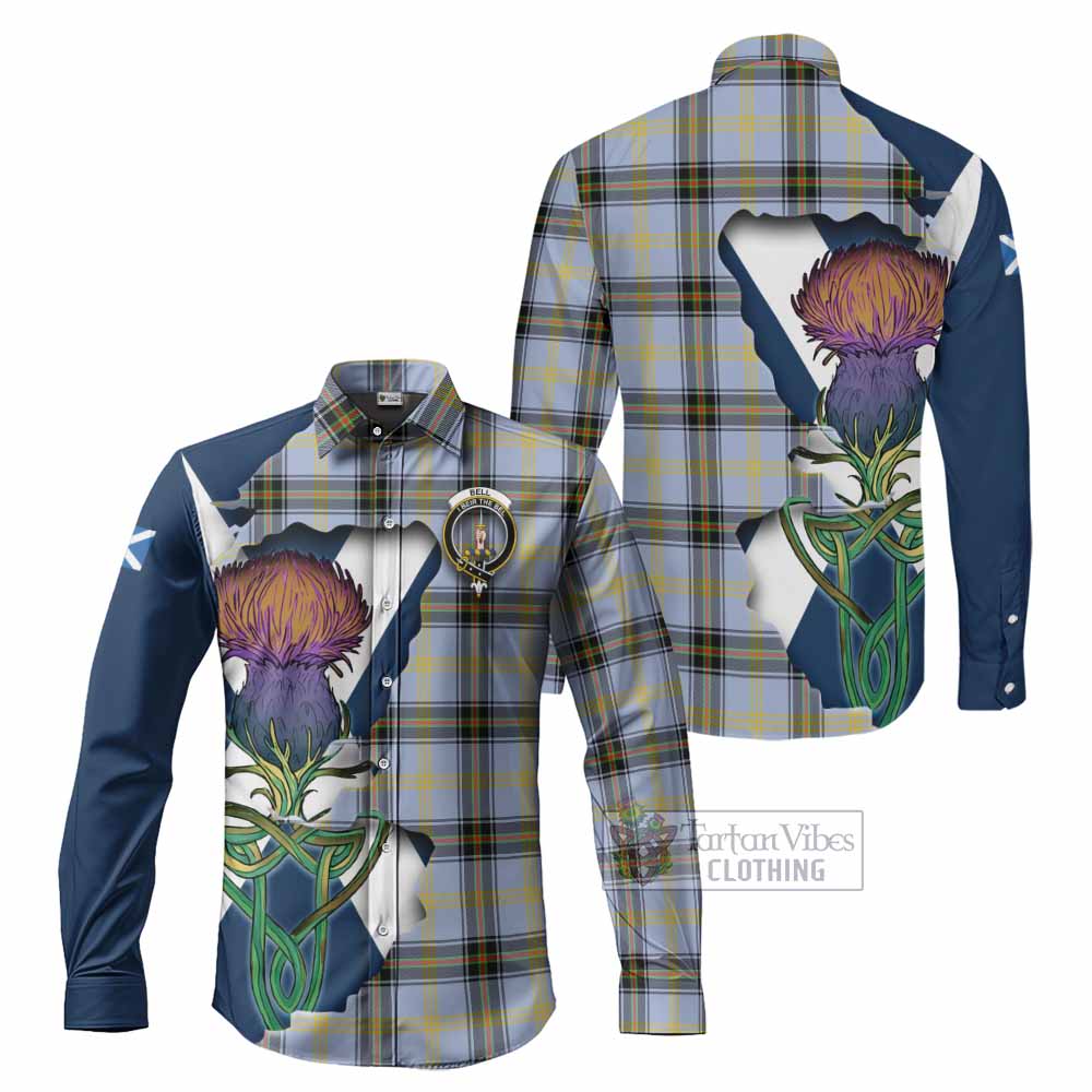 Tartan Vibes Clothing Bell Tartan Family Crest Long Sleeve Button Shirt Scottish Thistle Celtic Inspired