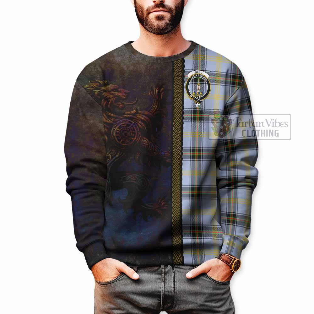 Tartan Vibes Clothing Bell Tartan Family Crest Sweatshirt Alba Gu Brath Be Brave Lion Ancient Style