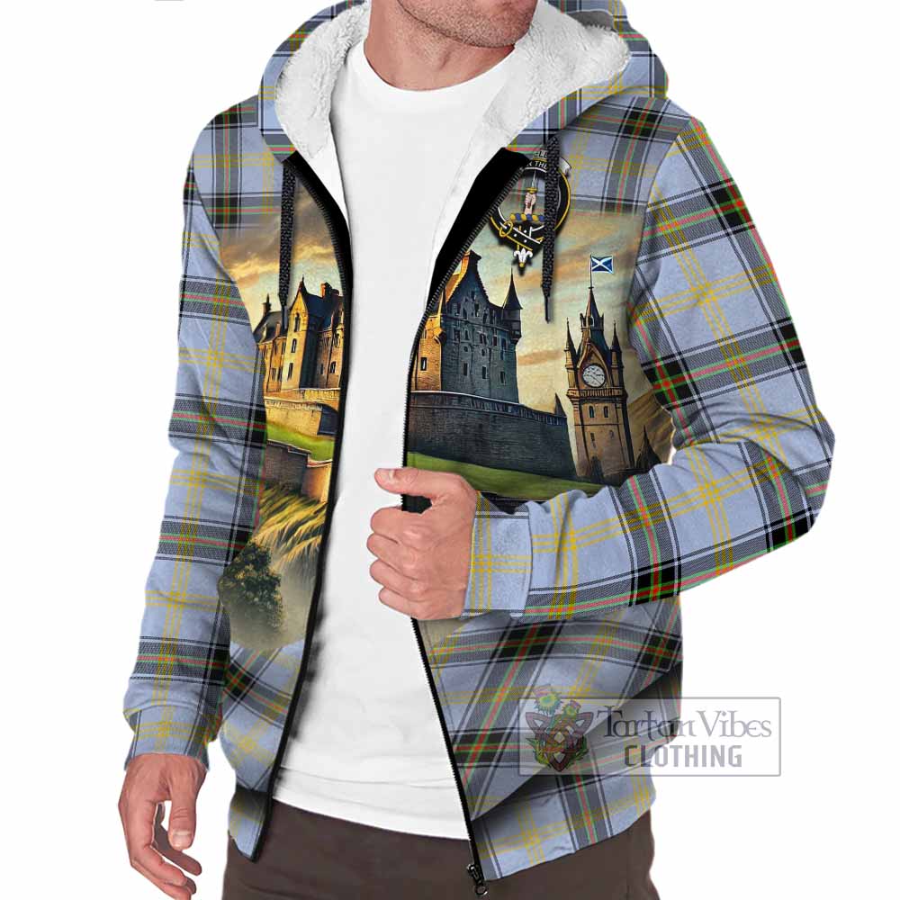 Tartan Vibes Clothing Bell Tartan Family Crest Sherpa Hoodie with Scottish Ancient Castle Style