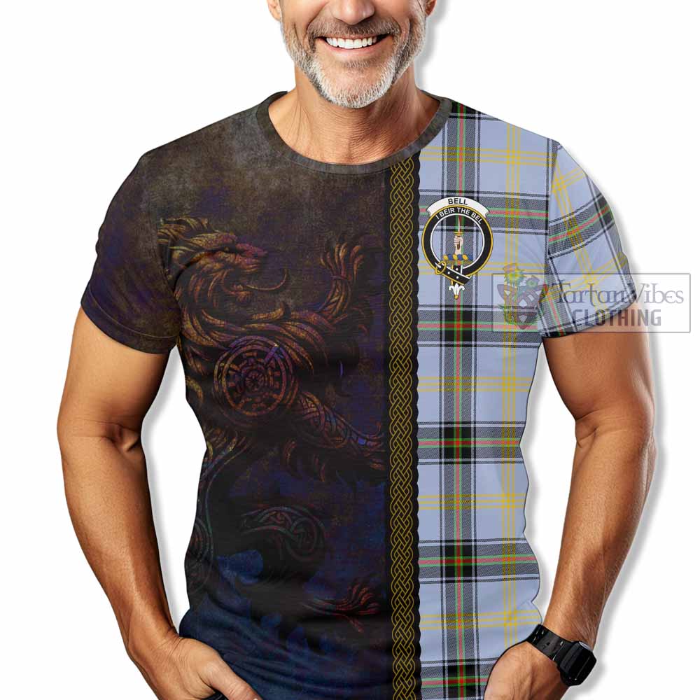 Tartan Vibes Clothing Bell Tartan Family Crest T-Shirt Alba Gu Brath Be Brave Lion Ancient Style