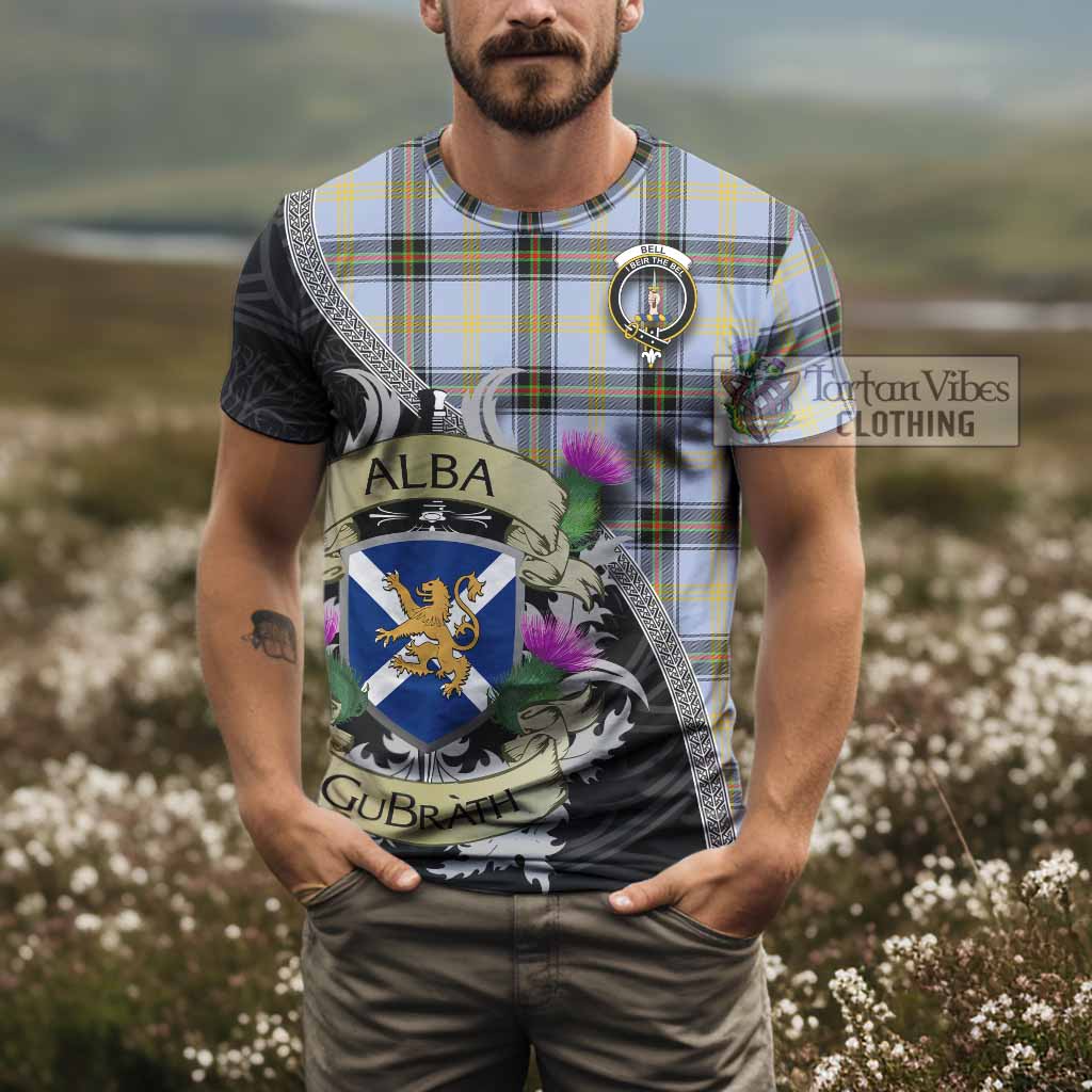 Tartan Vibes Clothing Bell Tartan Family Crest T-Shirt Lion Rampant Royal Thistle Shield Celtic Inspired