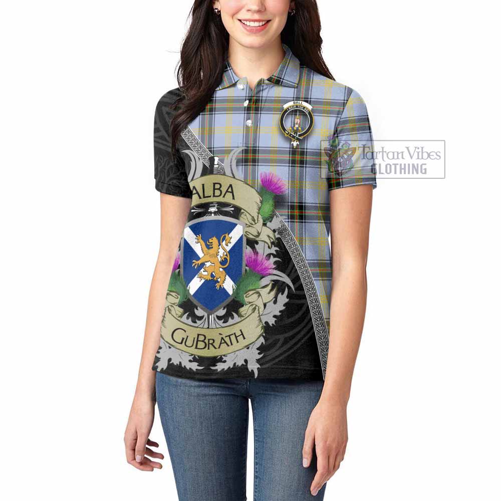 Tartan Vibes Clothing Bell Tartan Family Crest Women's Polo Shirt Lion Rampant Royal Thistle Shield Celtic Inspired