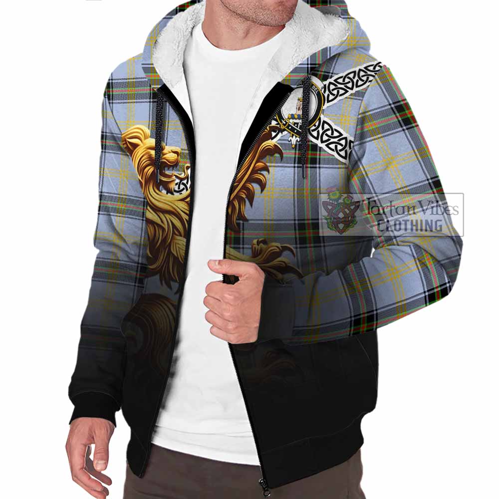 Tartan Vibes Clothing Bell Crest Tartan Sherpa Hoodie with Golden Lion Emblem Celtic Style