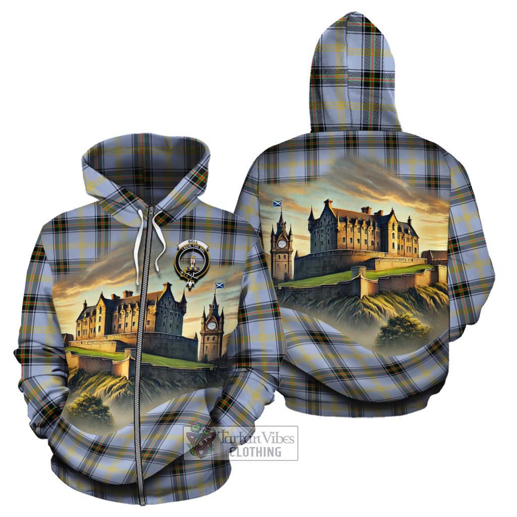 Tartan Vibes Clothing Bell Tartan Family Crest Cotton Hoodie with Scottish Ancient Castle Style