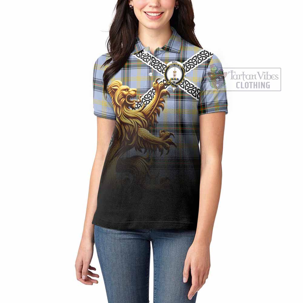 Tartan Vibes Clothing Bell Crest Tartan Women's Polo Shirt with Golden Lion Emblem Celtic Style