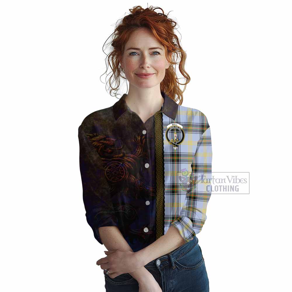 Tartan Vibes Clothing Bell Tartan Family Crest Women's Casual Shirt Alba Gu Brath Be Brave Lion Ancient Style
