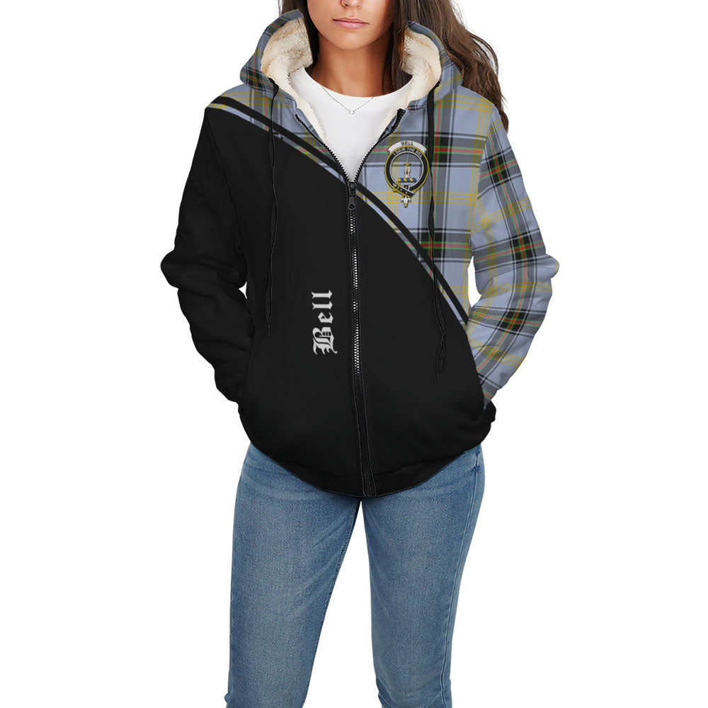 Bell Tartan Sherpa Hoodie with Family Crest Curve Style - Tartanvibesclothing