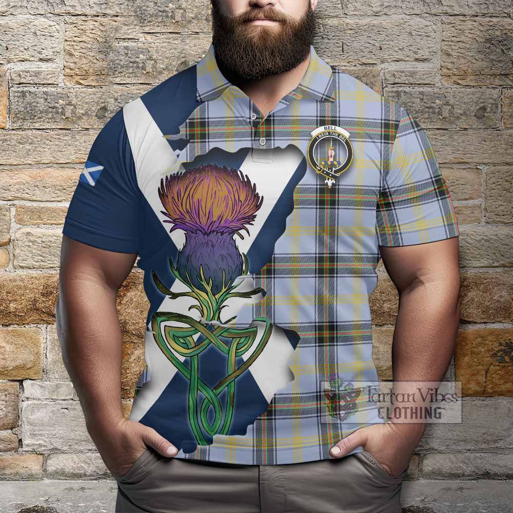 Tartan Vibes Clothing Bell Tartan Family Crest Polo Shirt Scottish Thistle Celtic Inspired
