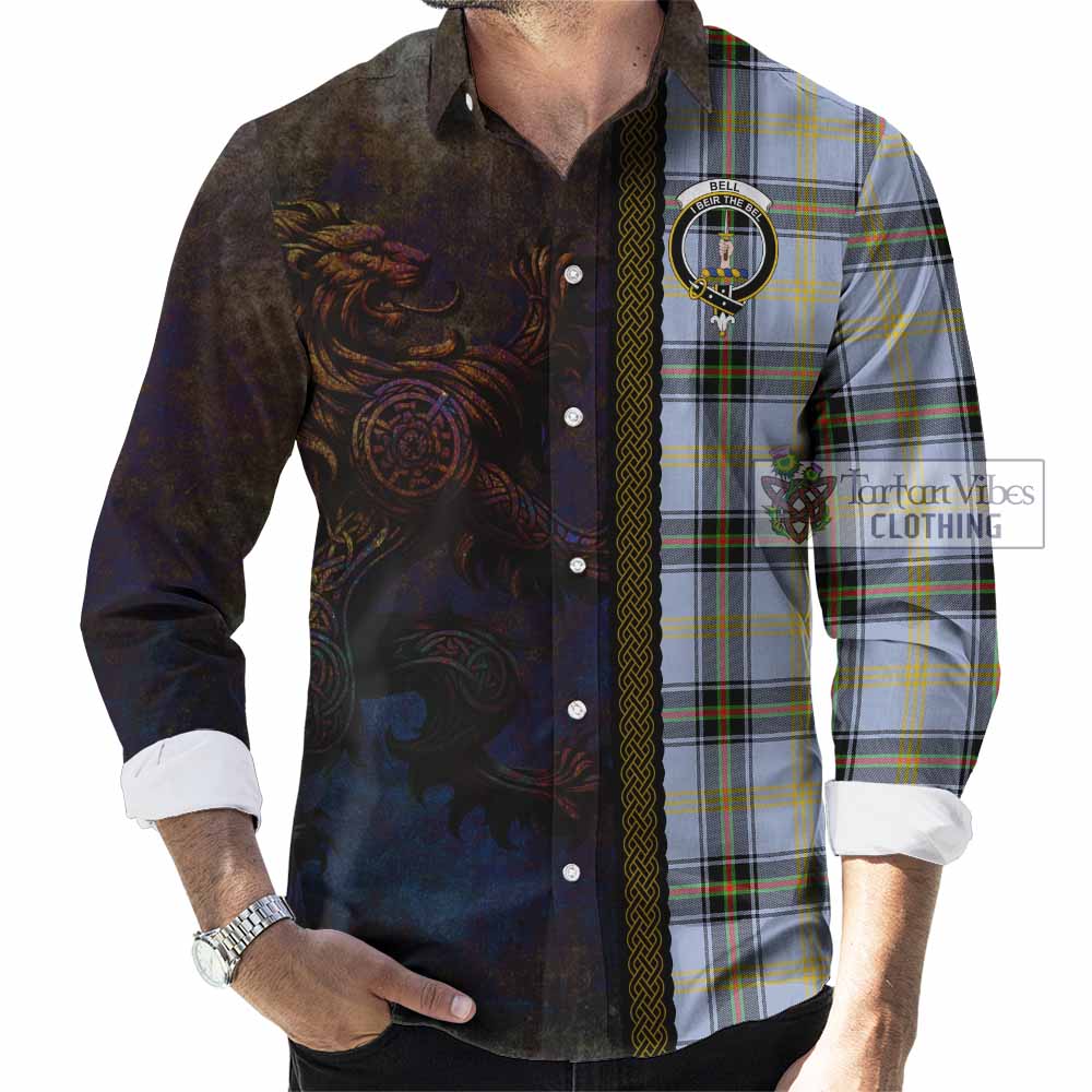 Tartan Vibes Clothing Bell Tartan Family Crest Long Sleeve Button Shirt Alba Gu Brath Be Brave Lion Ancient Style