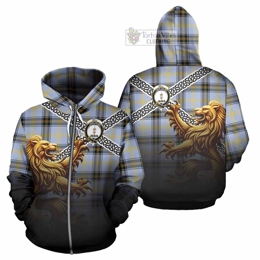 Tartan Vibes Clothing Bell Crest Tartan Hoodie with Golden Lion Emblem Celtic Style