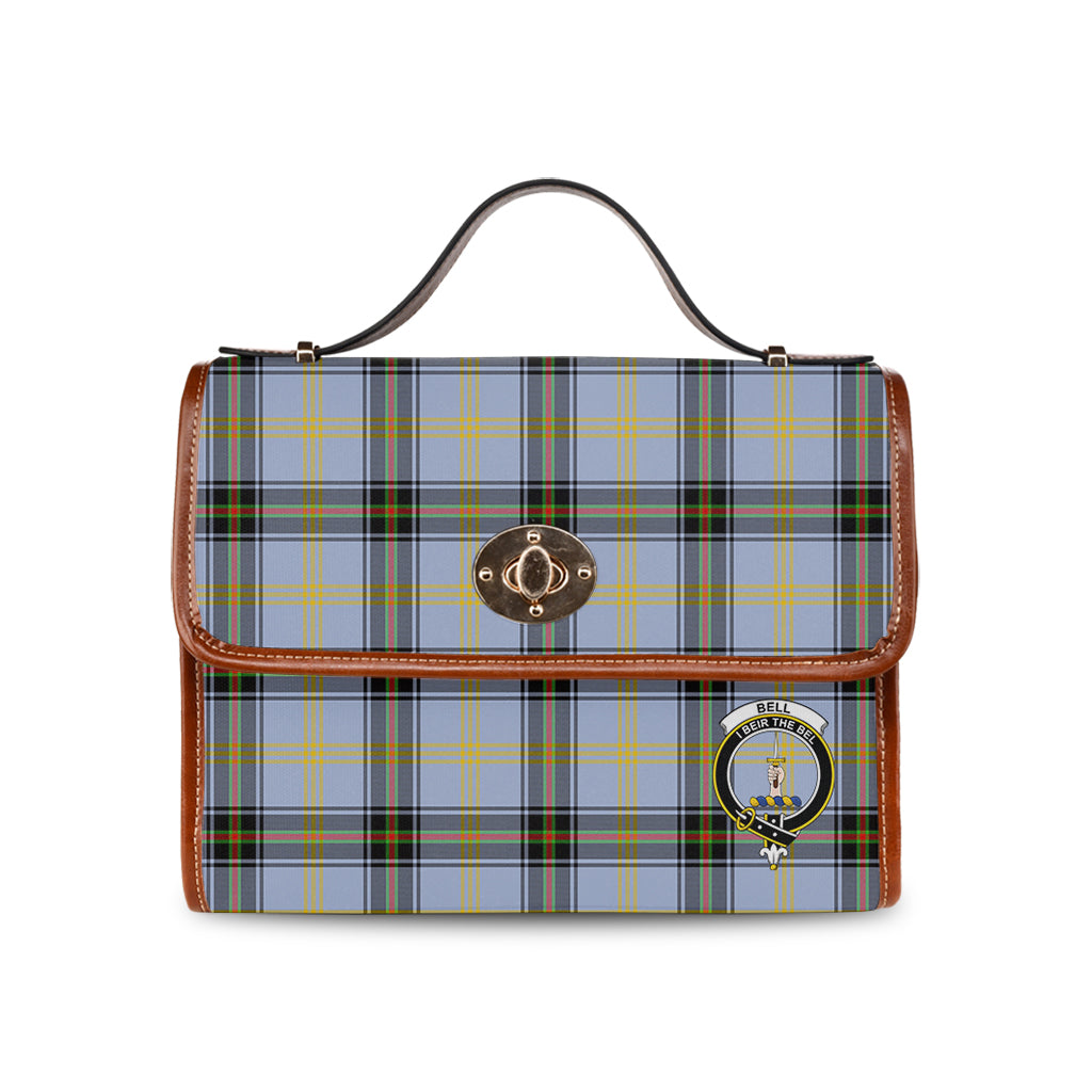 Bell Tartan Leather Strap Waterproof Canvas Bag with Family Crest - Tartanvibesclothing
